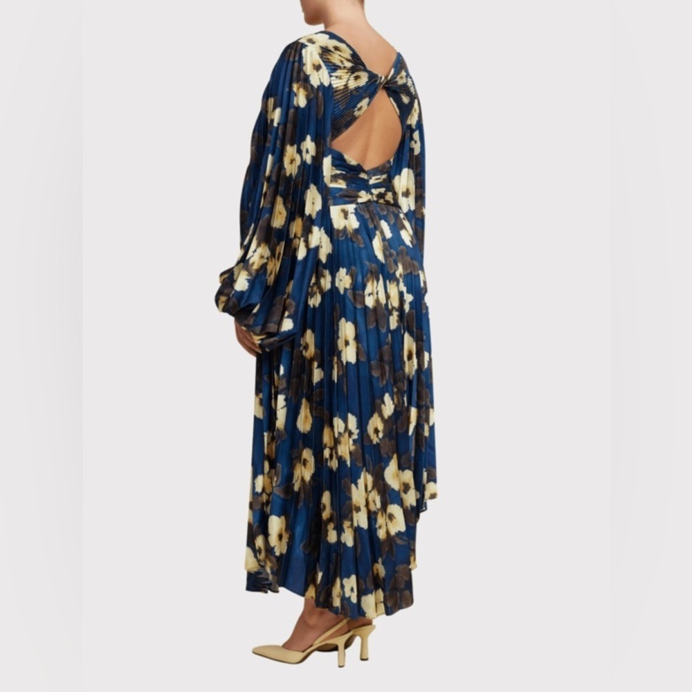 Acler Palms Pleated Long Sleeve Midi Dress Navy Floral Size 2 - Picture 4 of 15